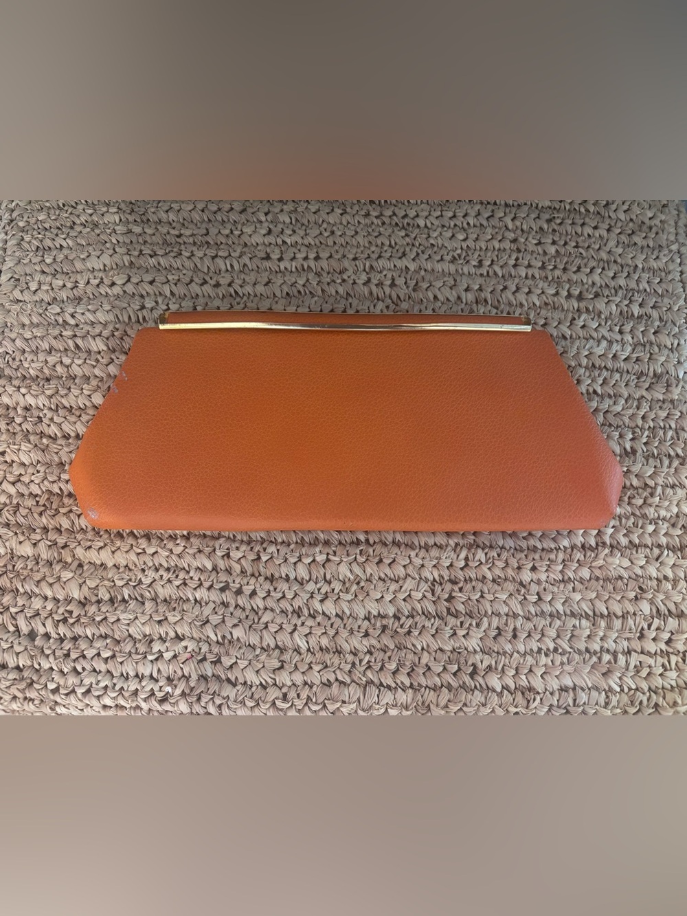 Vintage Orange Leather Clutch with Gold Trim